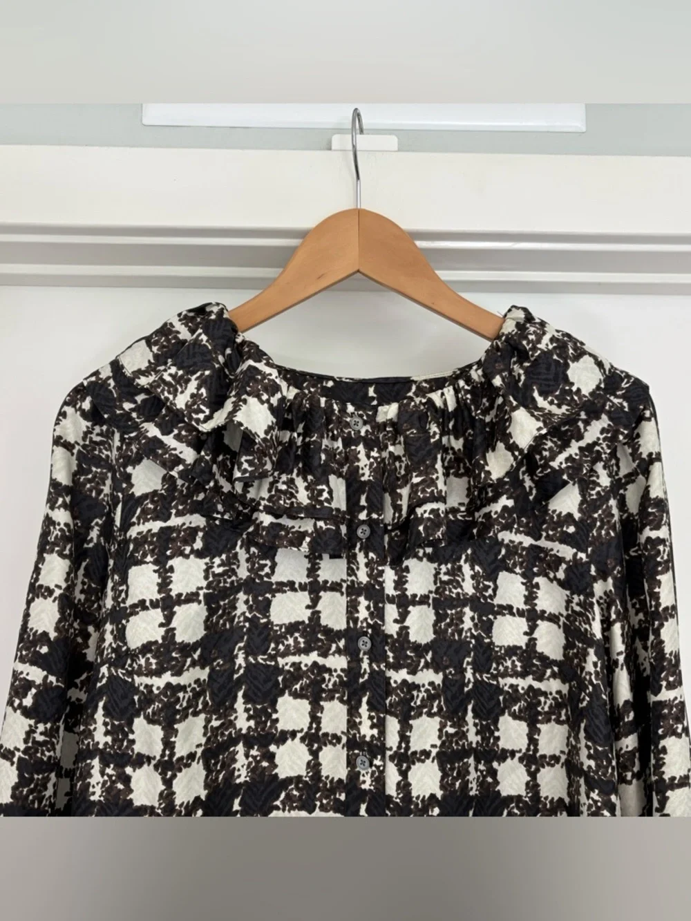 J. Crew Collections 100% Silk Twill Ruffle Collar Shirt M